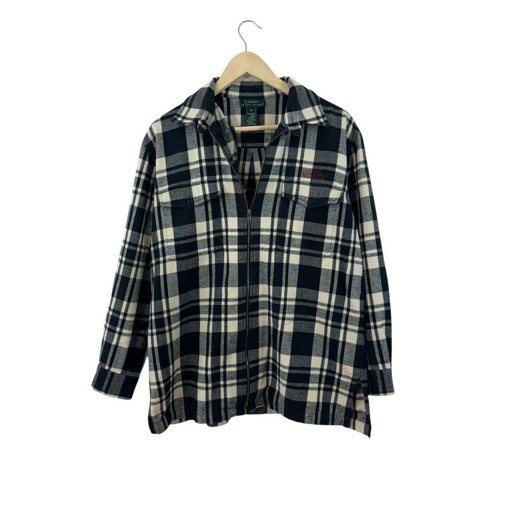 Lauren Ralph Lauren Medium Shacket Zip Shirt Flannel Long Sleeve Cotton
